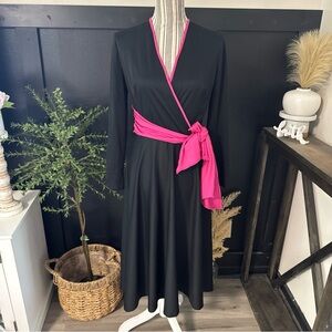 Vintage ILGWU Wrap Dress Hot Pink Side Tie Women’s Sz XS Office Siren EUC